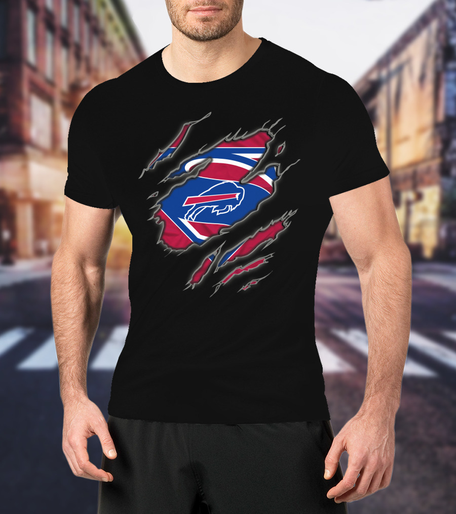Buffalo Bills Logo Superman Style Tear Claw Marks T-Shirt