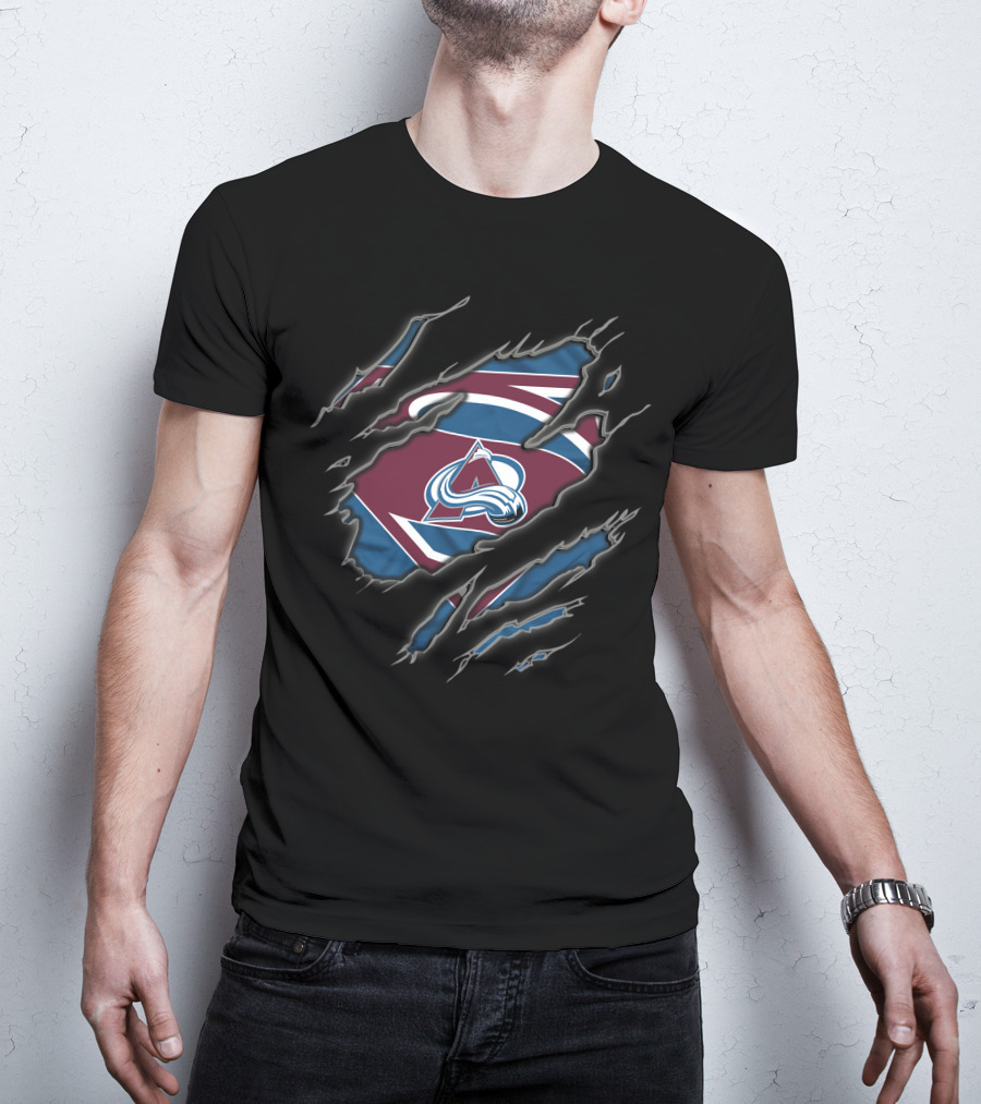 Colorado Avalanche Superman Logo Claw Marks Black T-Shirt