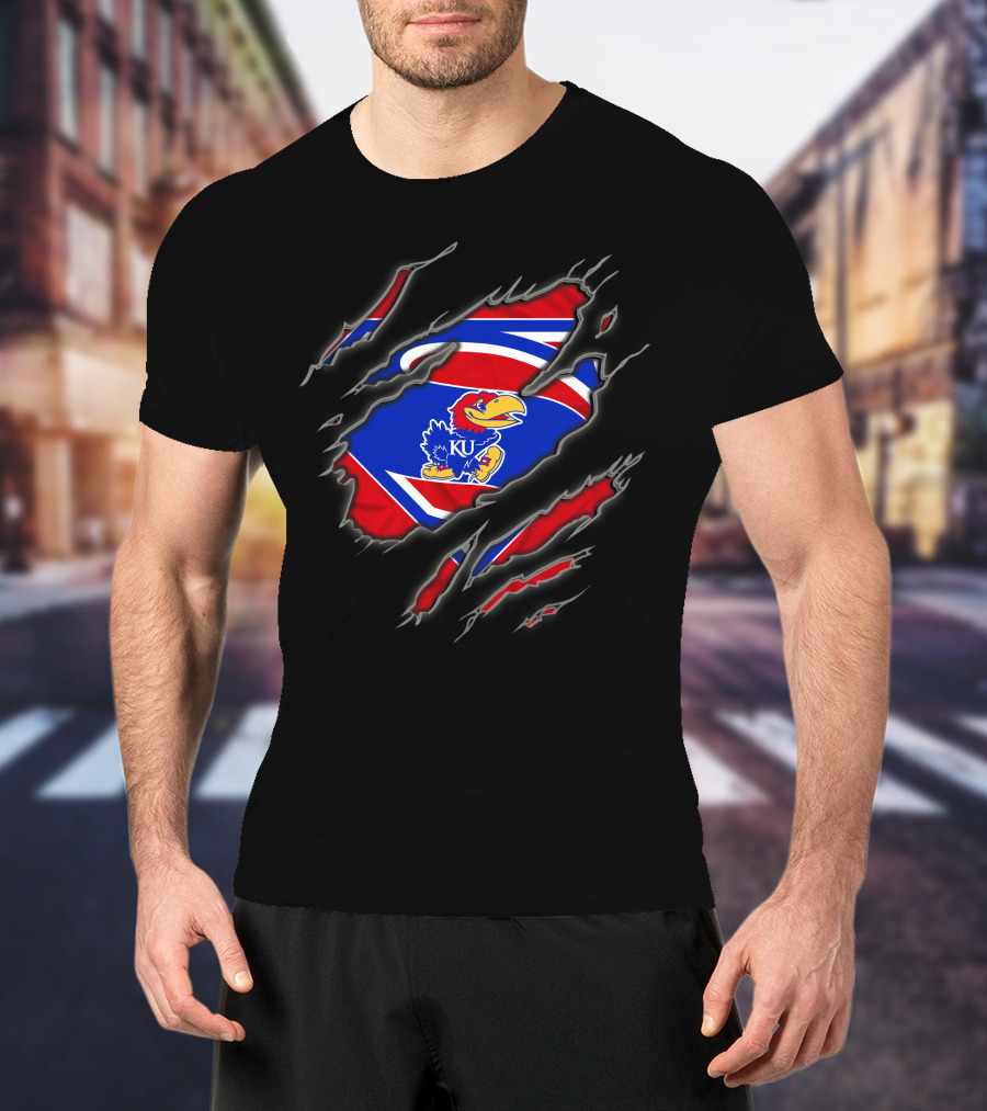 Kansas Jayhawks Torn Superman-Inspired Logo Claw Slash T-Shirt