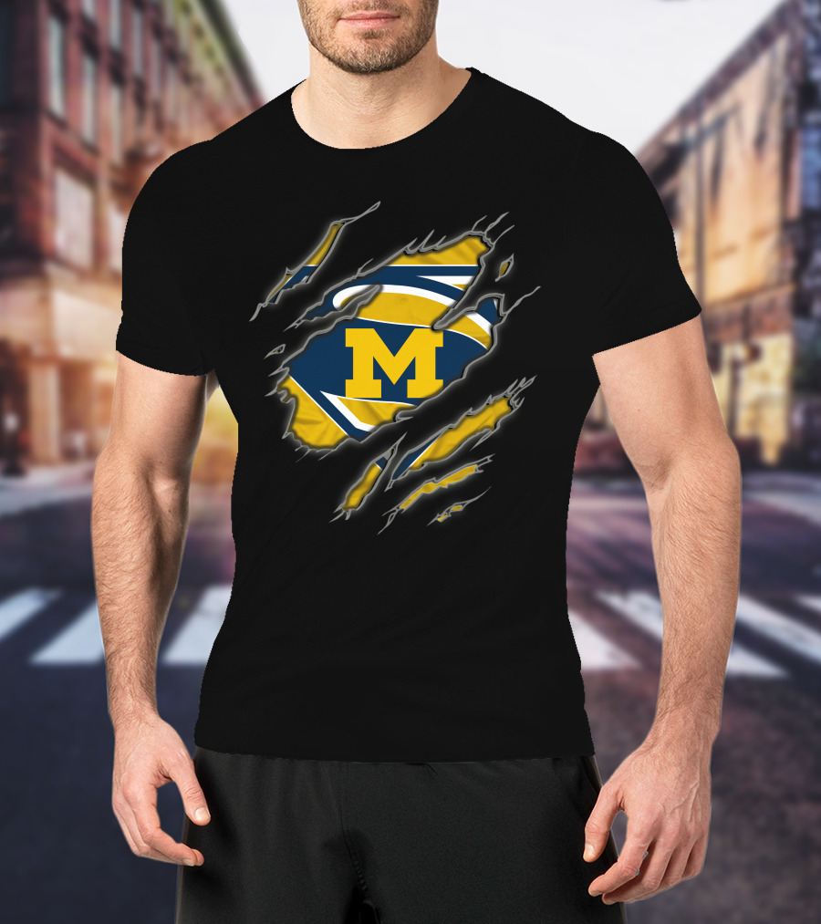 Michigan Wolverines Superman Logo Claw Rip T-Shirt