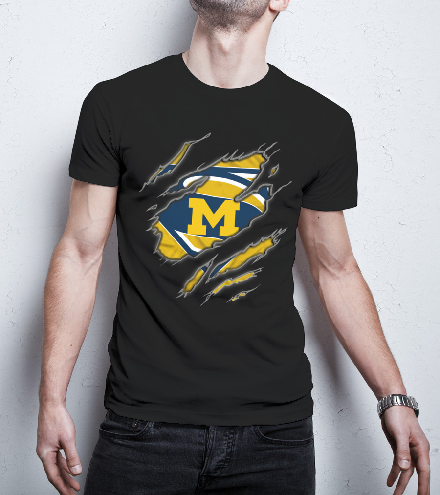 Michigan Wolverines Superman Logo Claw Rip T-Shirt