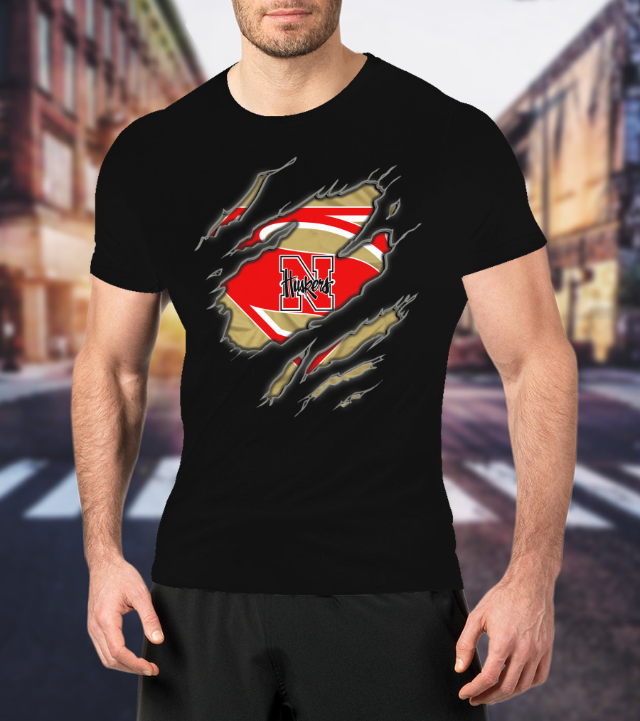 Nebraska Cornhuskers Huskers N Superman Logo Rip Effect T-Shirt