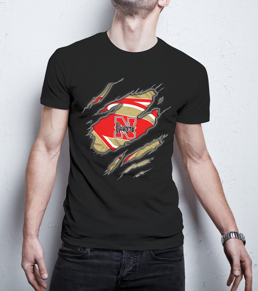 Nebraska Cornhuskers Huskers N Superman Logo Rip Effect T-Shirt