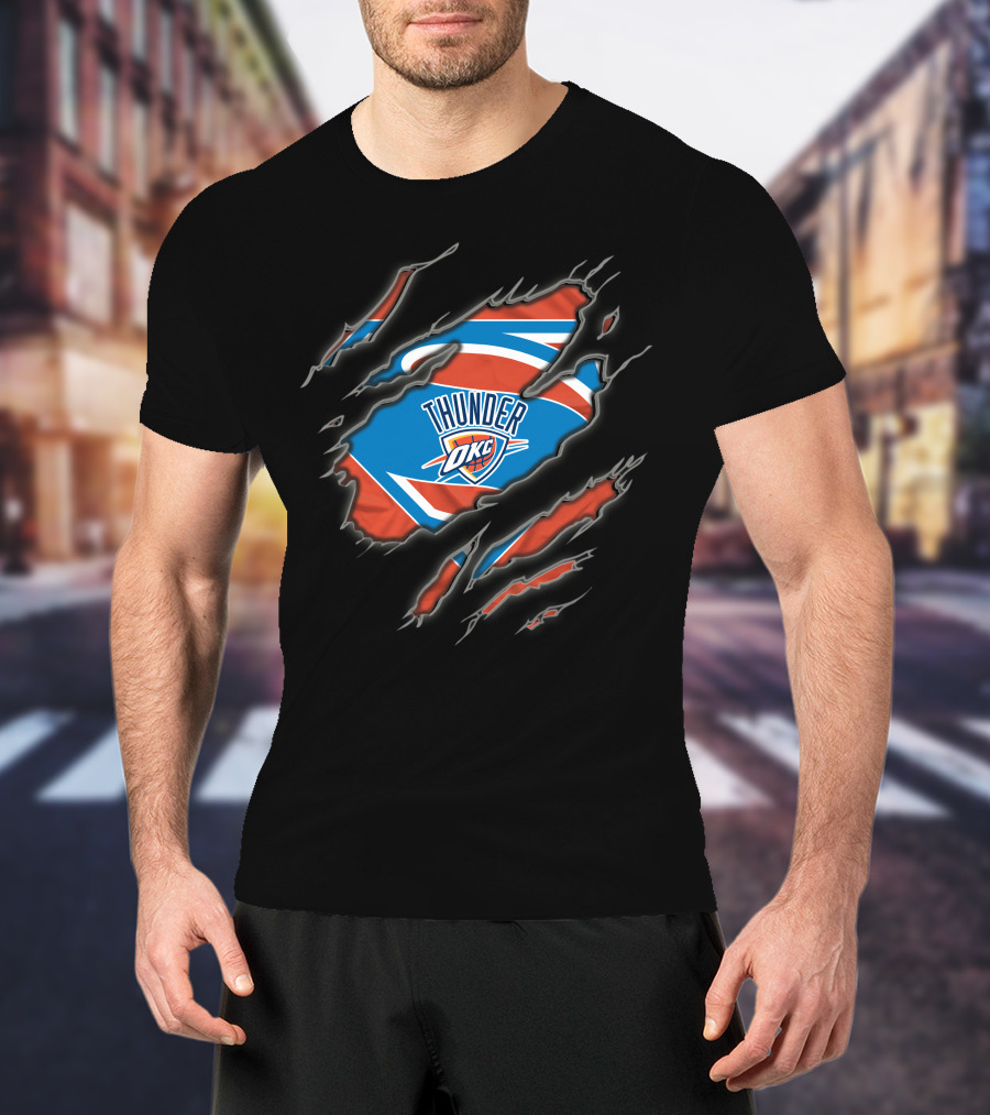 Oklahoma City Thunder Okc Emblem With Superman Style Ripped T-Shirt