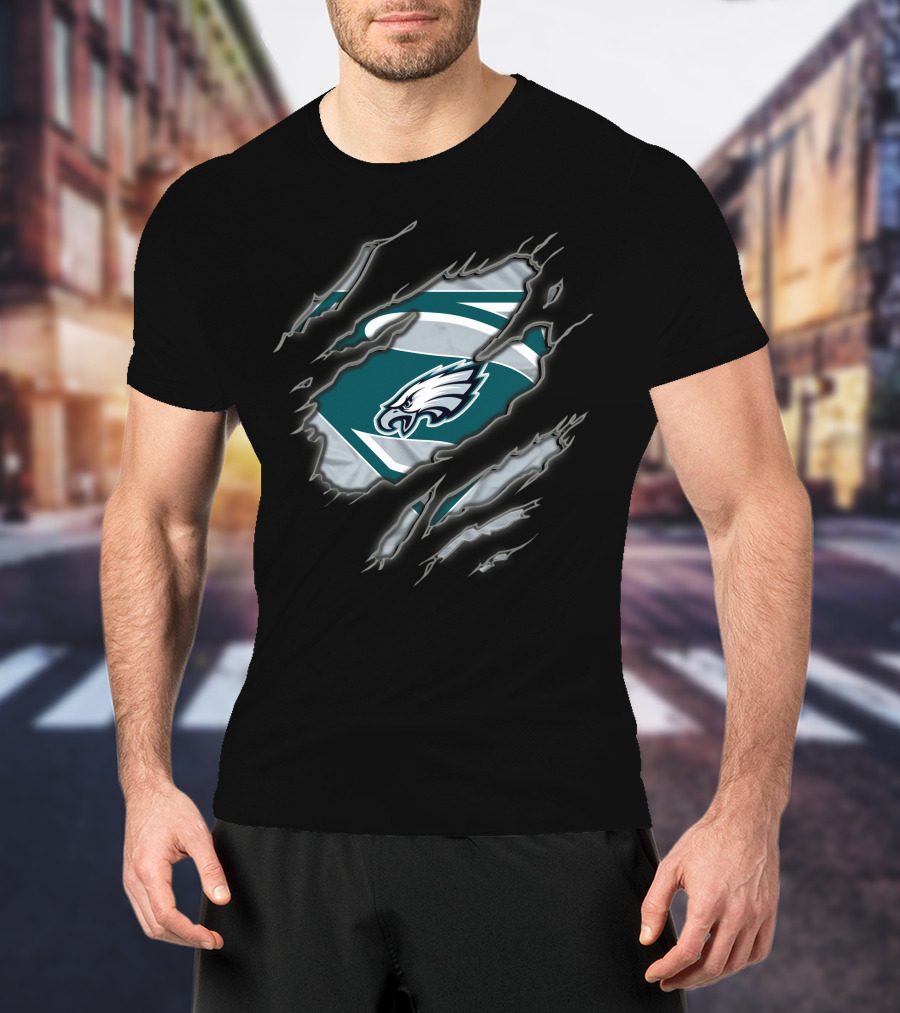 Philadelphia Eagles Logo Superman Style Rip Effect T-Shirt