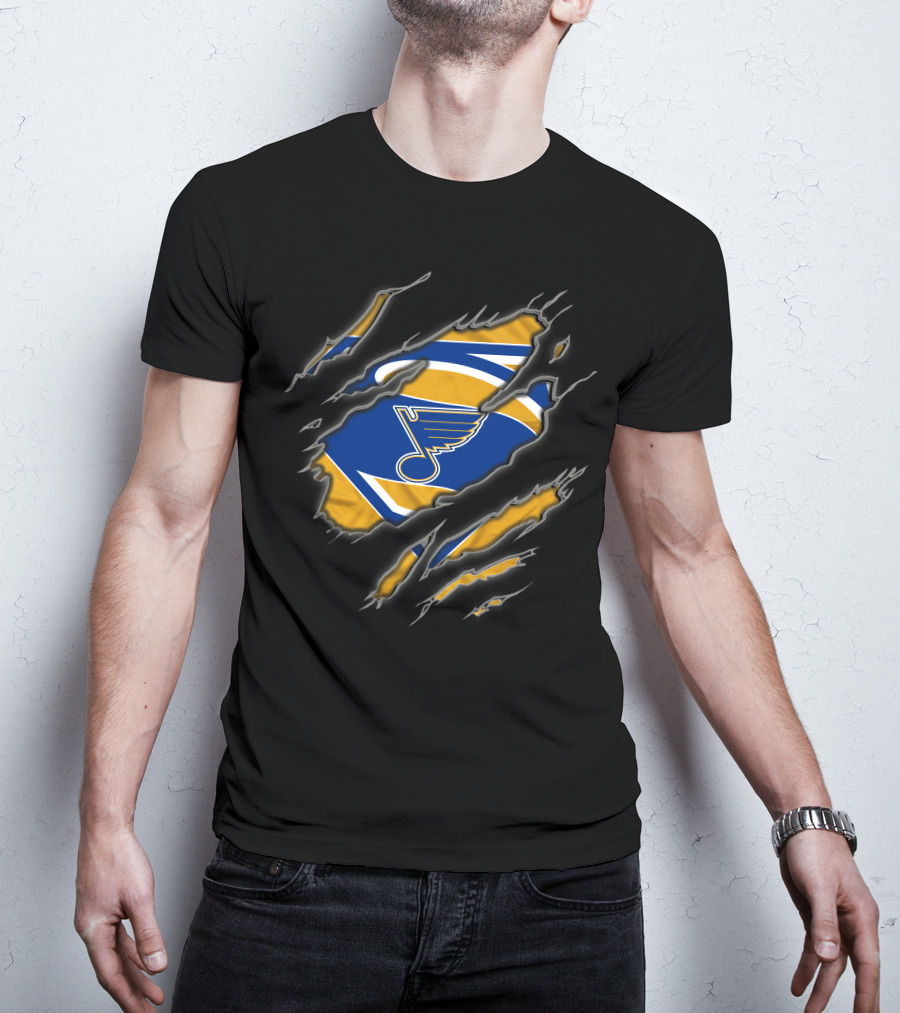 St Louis Blues Superman Style Logo In Ripped T-Shirt