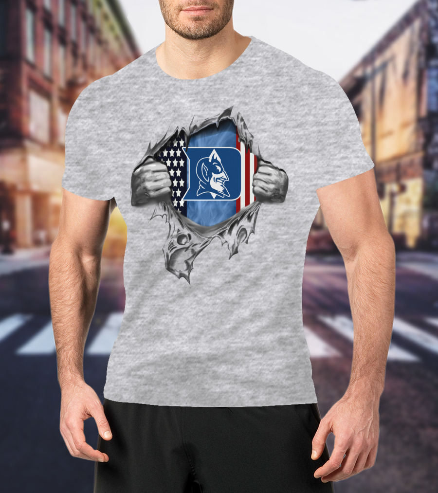 Ripped American Flag With Duke Blue Devils T-Shirt