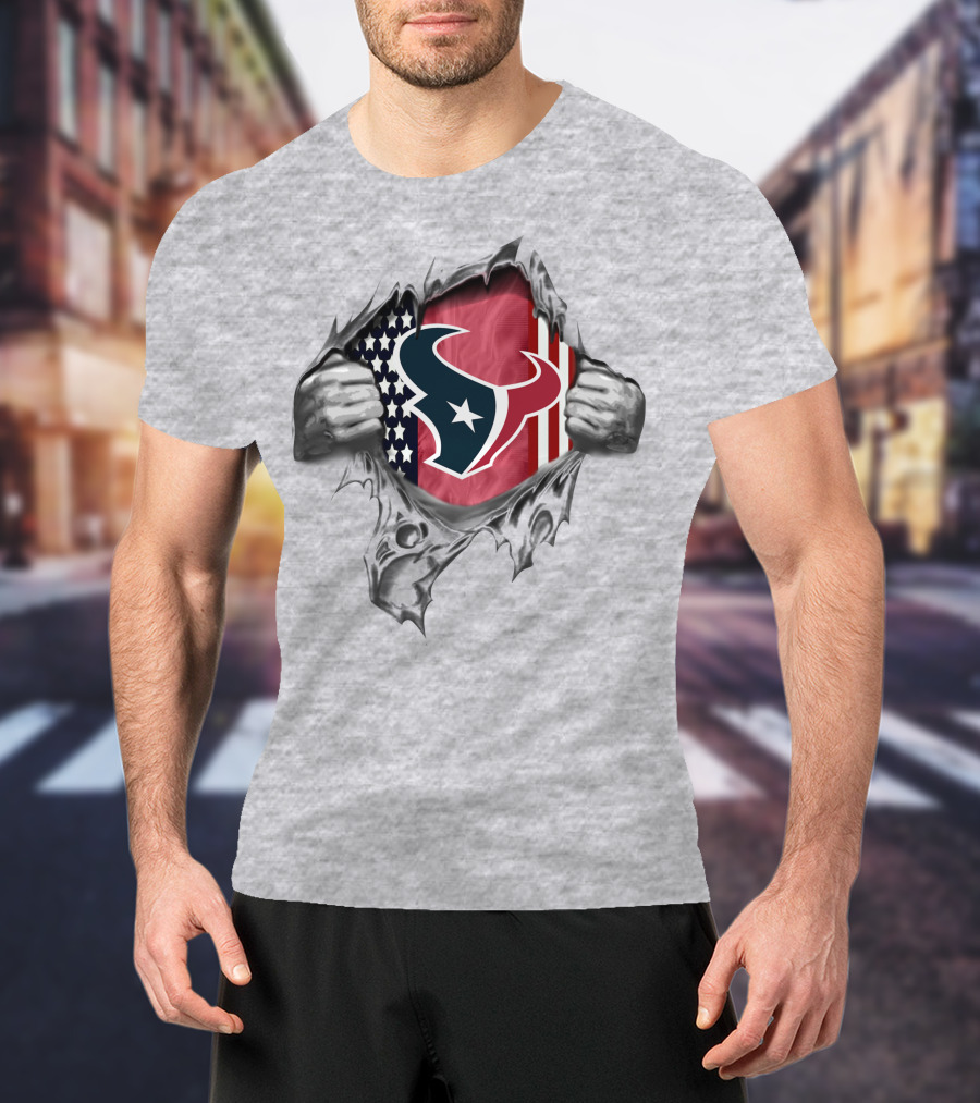 Houston Texans American Flag Ripped T-Shirt