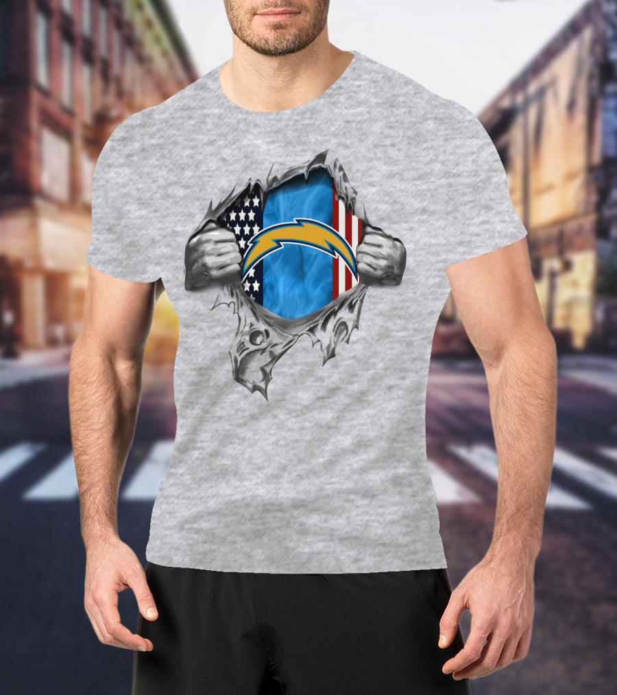 Los Angeles Chargers American Flag Tear T-Shirt