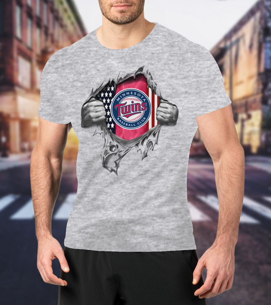 Minnesota Twins Baseball Club American Flag Tear T-Shirt
