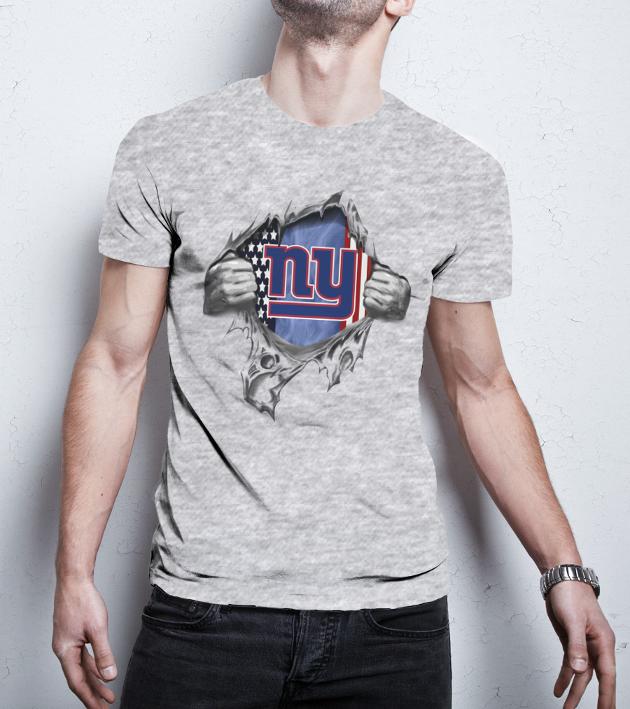 New York Giants American Flag Ny Logo Peeking From Ripped Surface T-Shirt