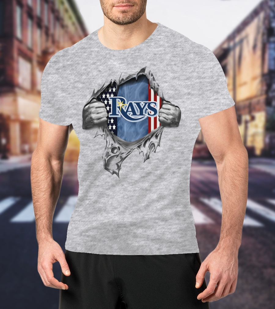 Rays American Flag Torn Metal T-Shirt