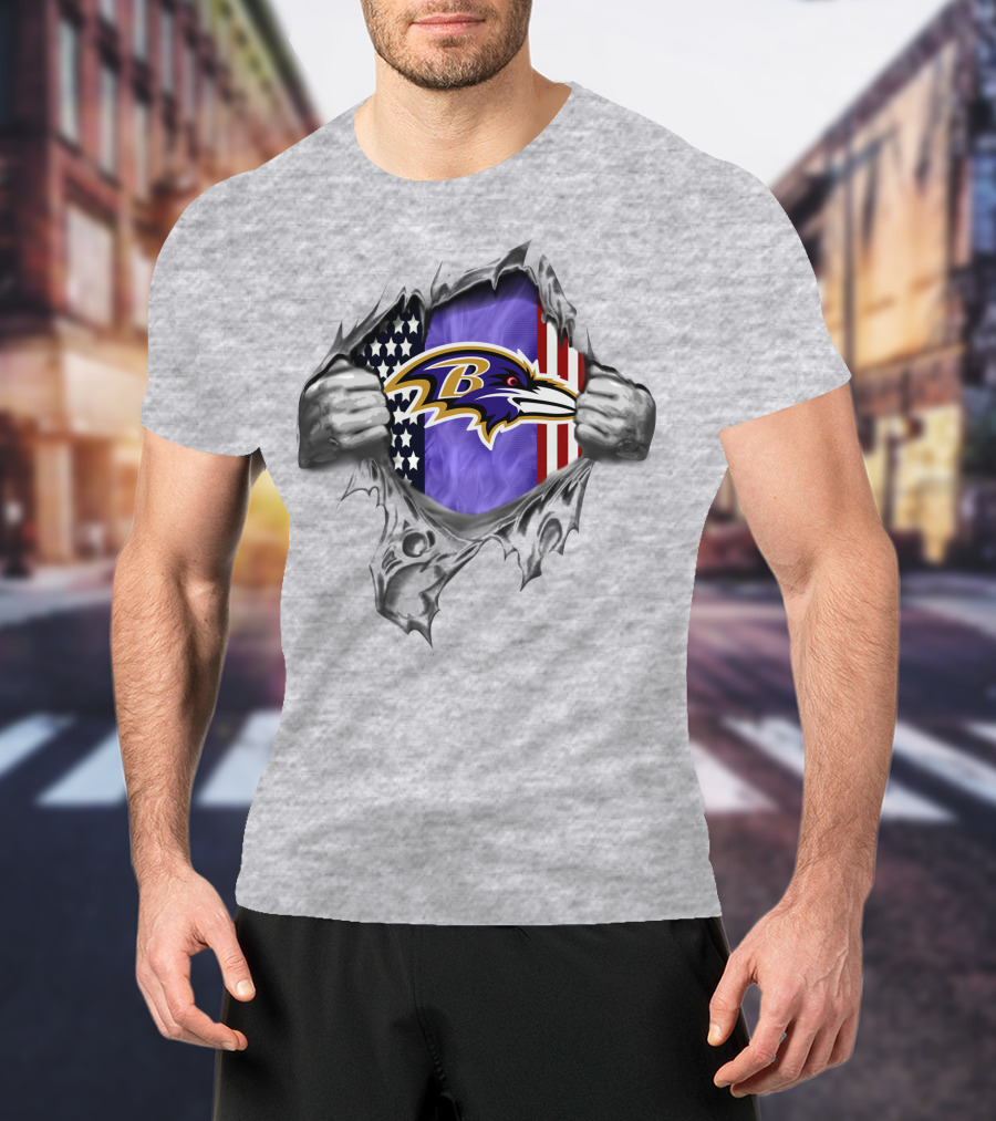 Baltimore Ravens American Flag Rip T-Shirt