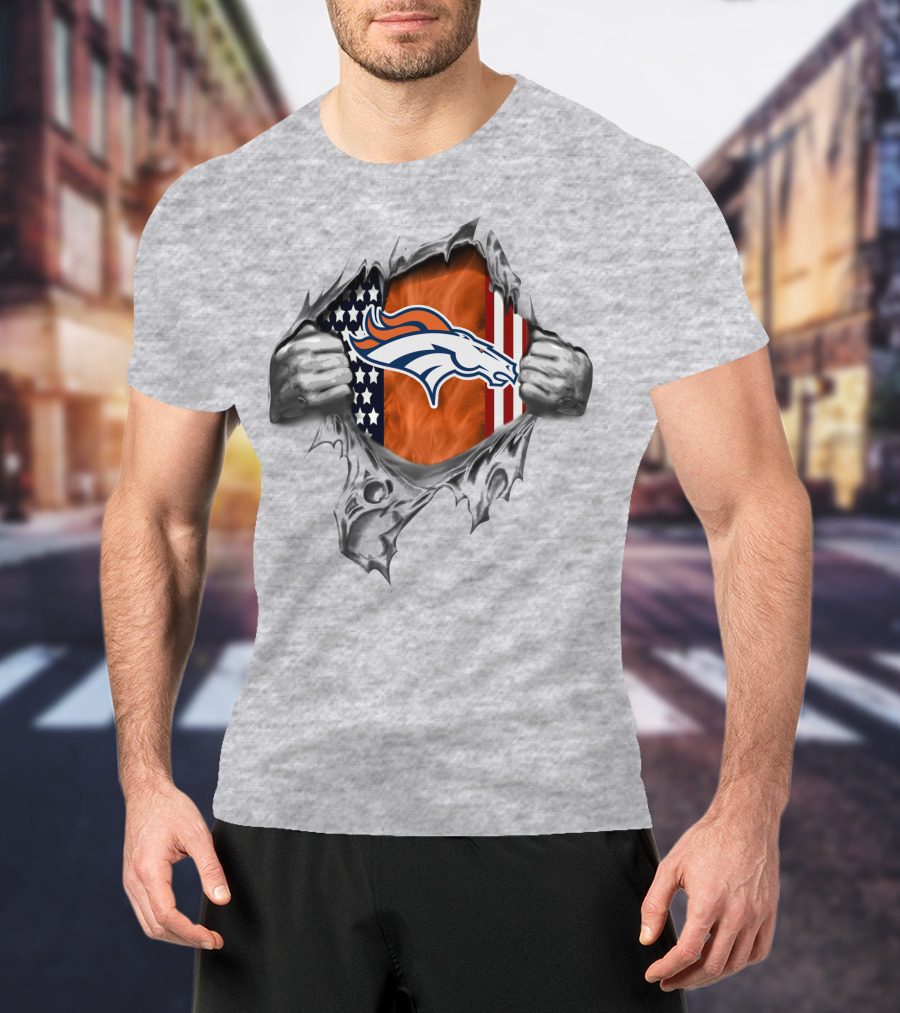 Denver Broncos American Flag Logo Tear Effect T-Shirt