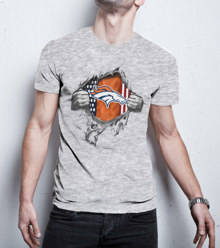 Denver Broncos American Flag Logo Tear Effect T-Shirt