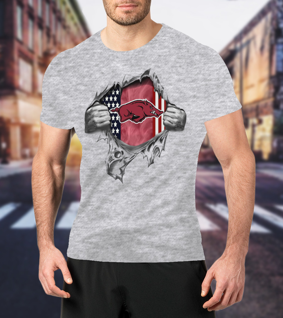 Arkansas Razorbacks American Flag Ripped T-Shirt