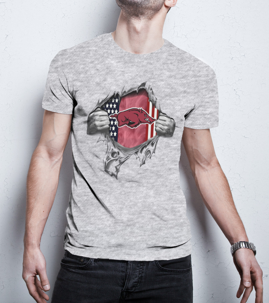 Arkansas Razorbacks American Flag Ripped T-Shirt