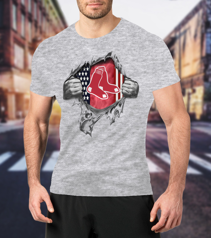 Boston Red Sox American Flag Sox Logo Rip T-Shirt