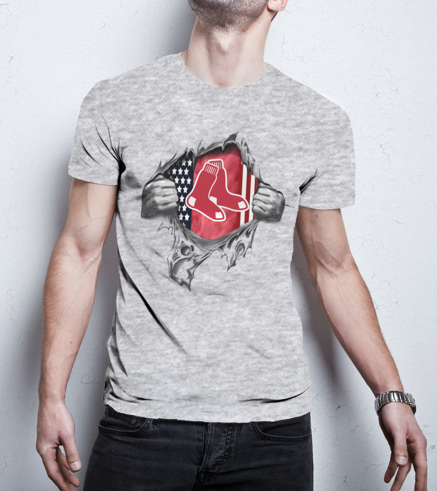 Boston Red Sox American Flag Sox Logo Rip T-Shirt