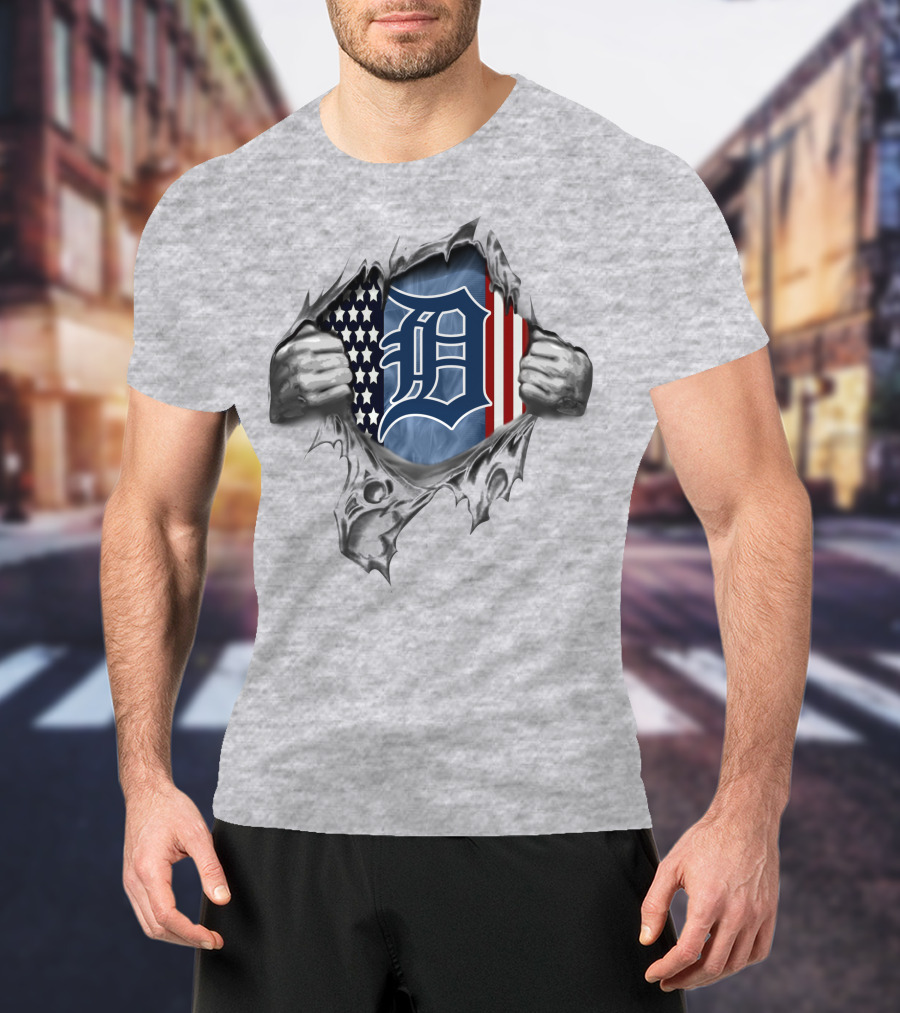 American Flag Detroit Tigers Rip T-Shirt