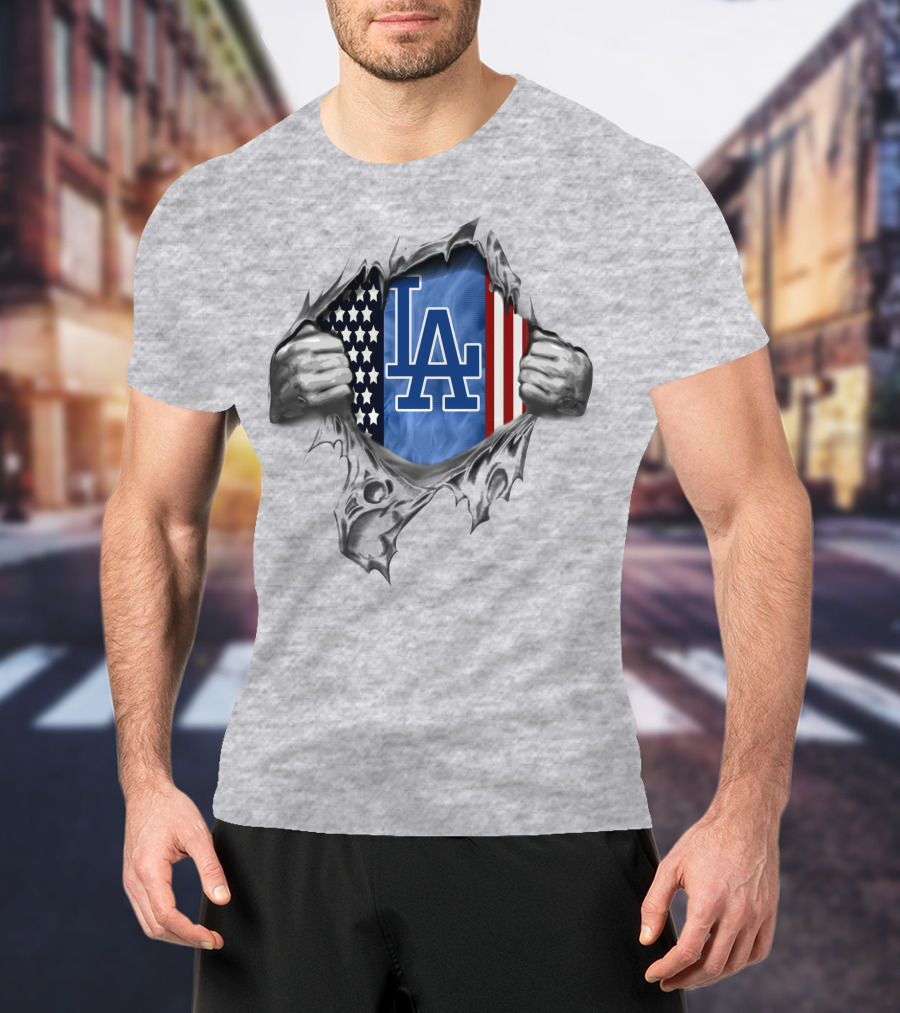 Los Angeles Dodgers American Flag Rip T-Shirt
