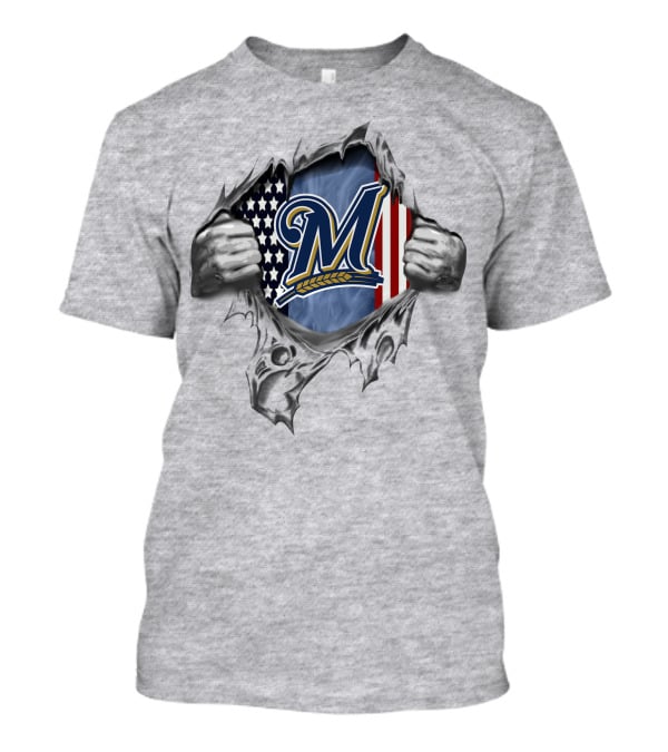 Milwaukee Brewers American Flag Tear Inside T-Shirt