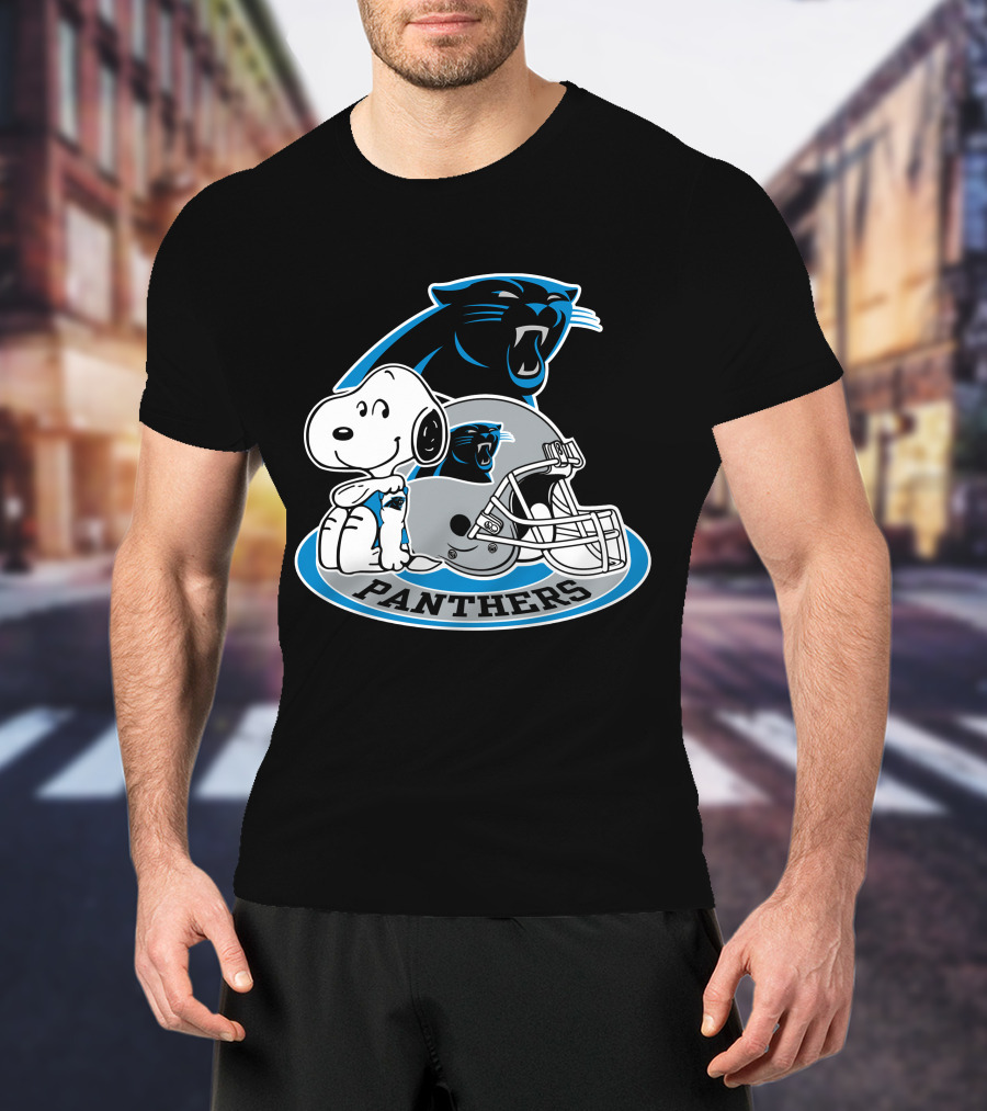 Snoopy Hugging Carolina Panthers Helmet With Team T-Shirt