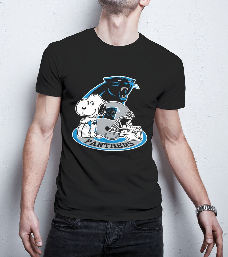 Snoopy Hugging Carolina Panthers Helmet With Team T-Shirt