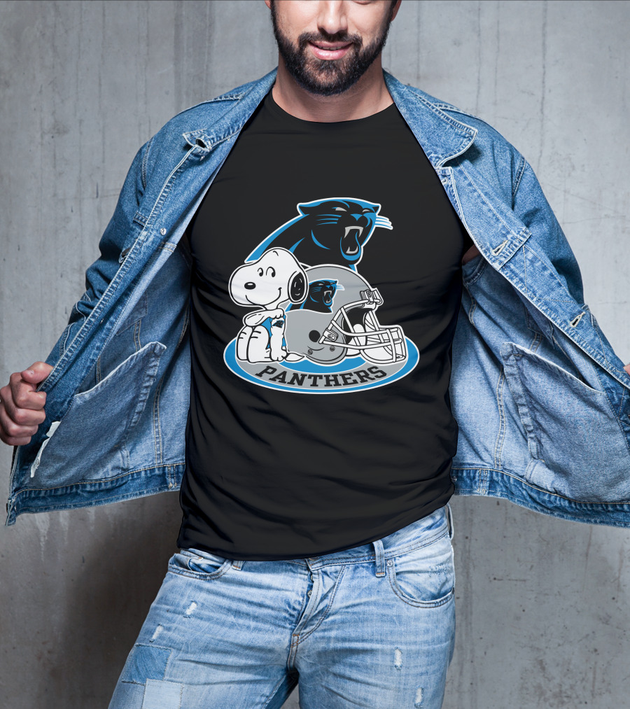 Snoopy Hugging Carolina Panthers Helmet With Team T-Shirt