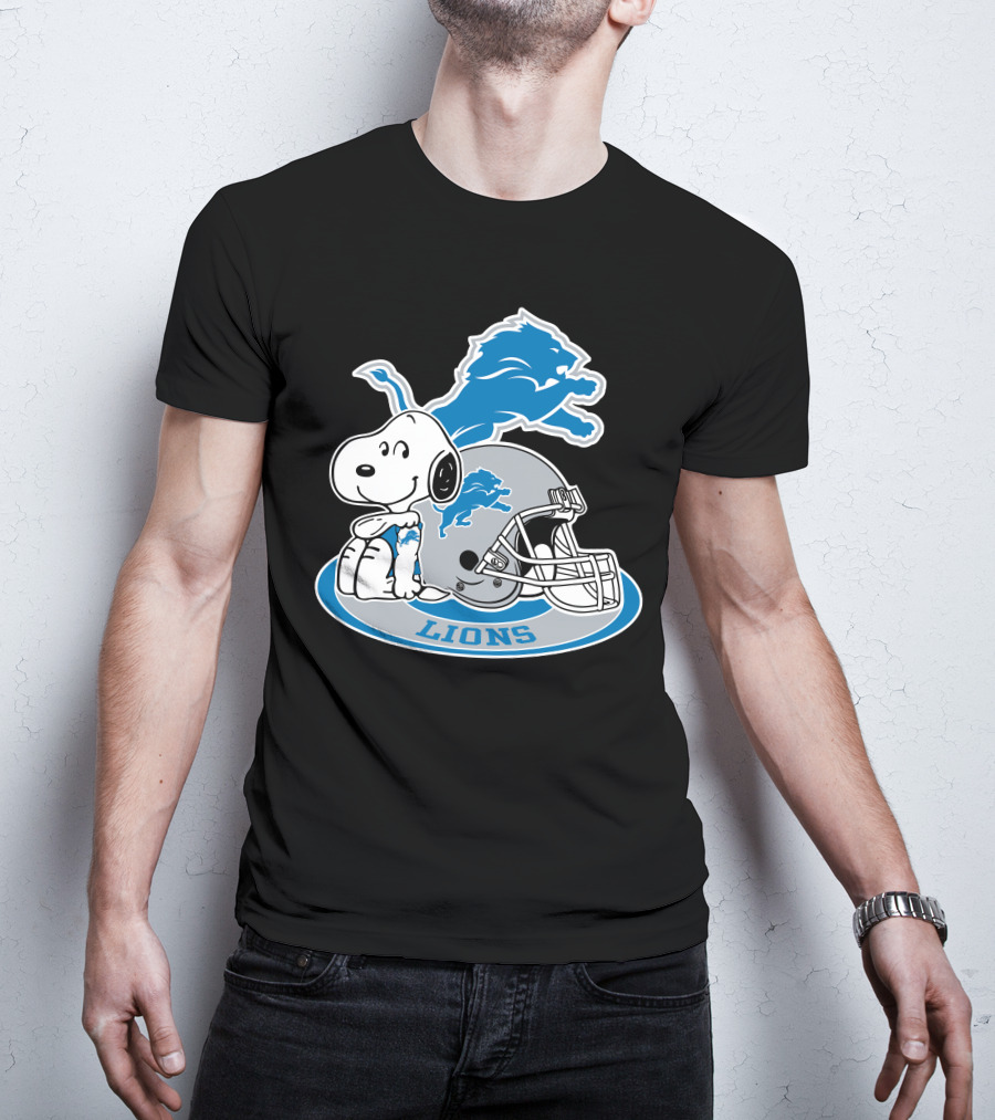 Detroit Lions Snoopy Helmet Nfl Team Logo Peanuts Featured T-Shirt