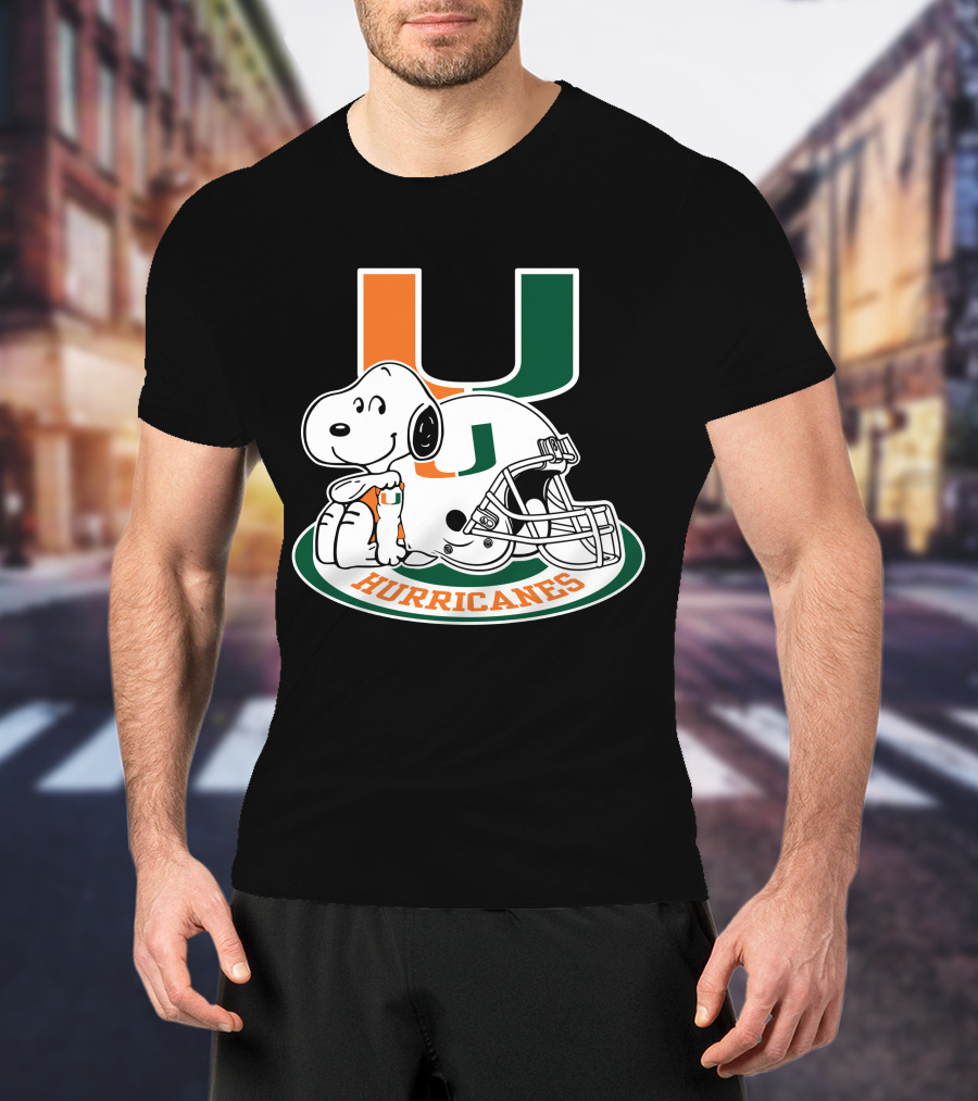 Miami Hurricanes Snoopy U Logo Helmet T-Shirt