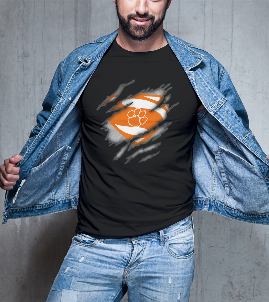 Clemson Tigers Logo Superman Ripped Chest T-Shirt