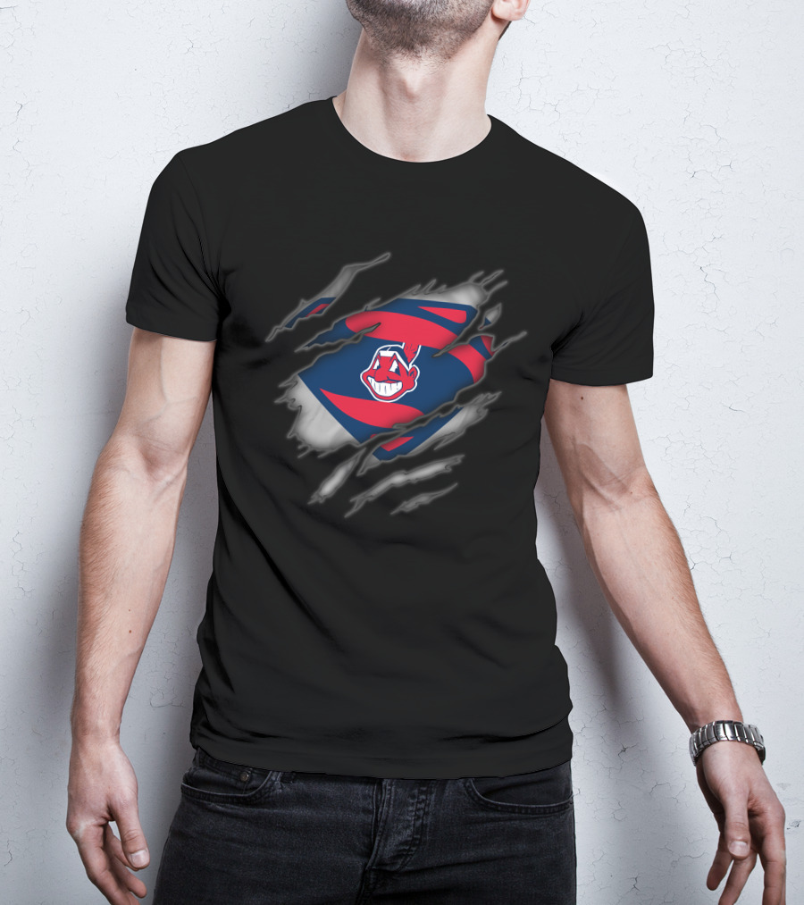 Cleveland Indians Chief Wahoo Superman Rip Style T-Shirt