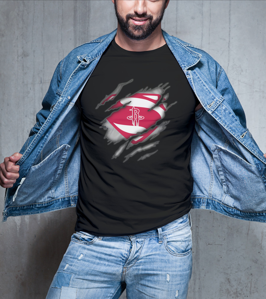 Houston Rockets Logo Superman Symbol Rip Claw Marks T-Shirt