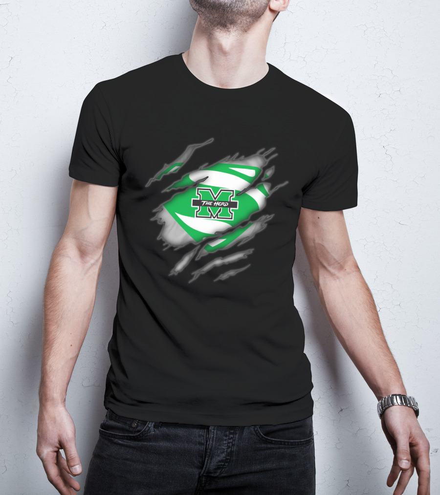 Marshall Thundering Herd M Logo Inside Superman-Style Rip T-Shirt