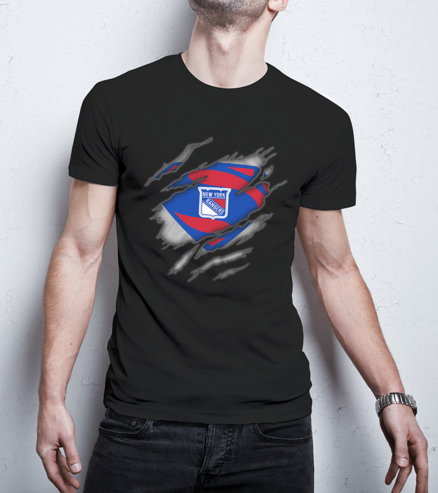 New York Rangers Logo Ripped Superman Style T-Shirt