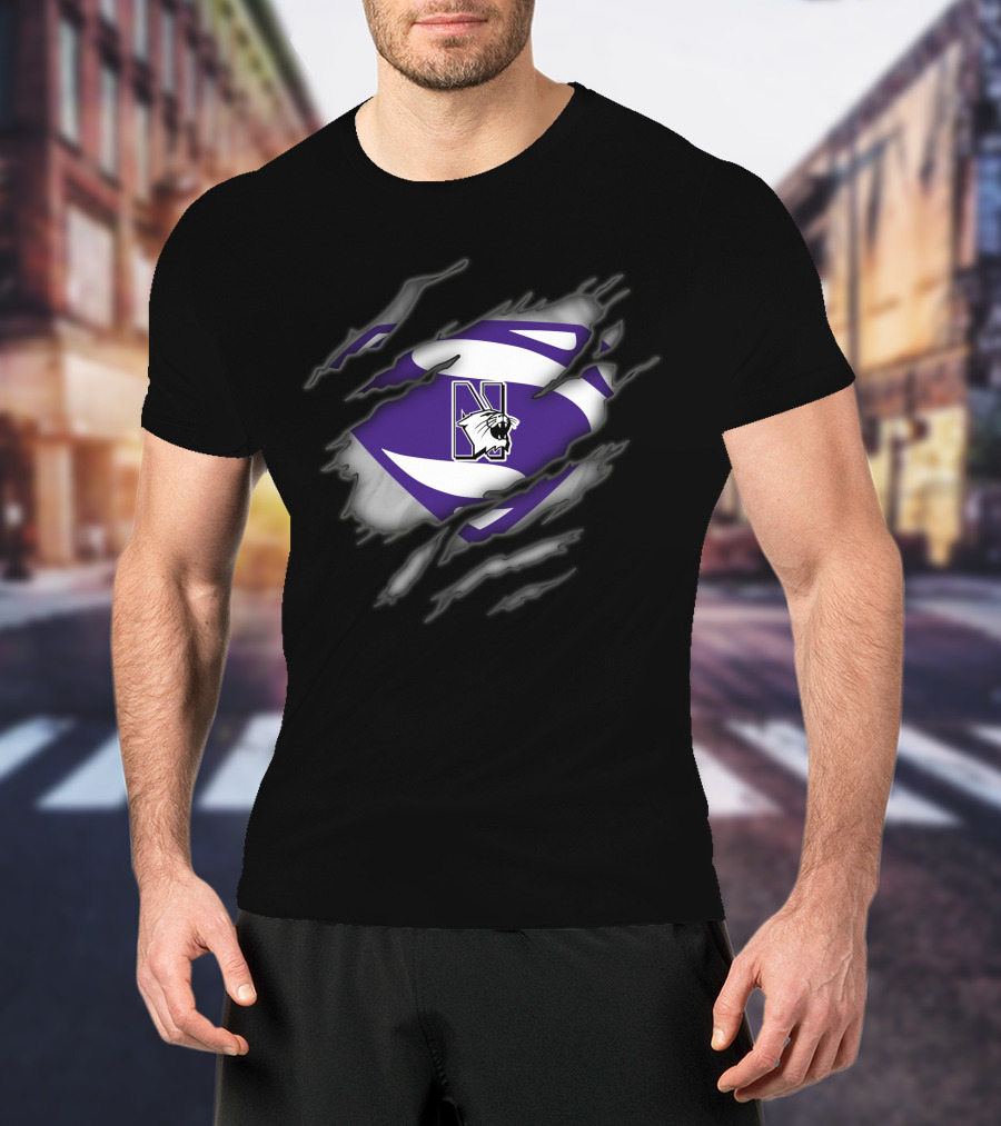 Northwestern Wildcats Claw Rip Superman T-Shirt