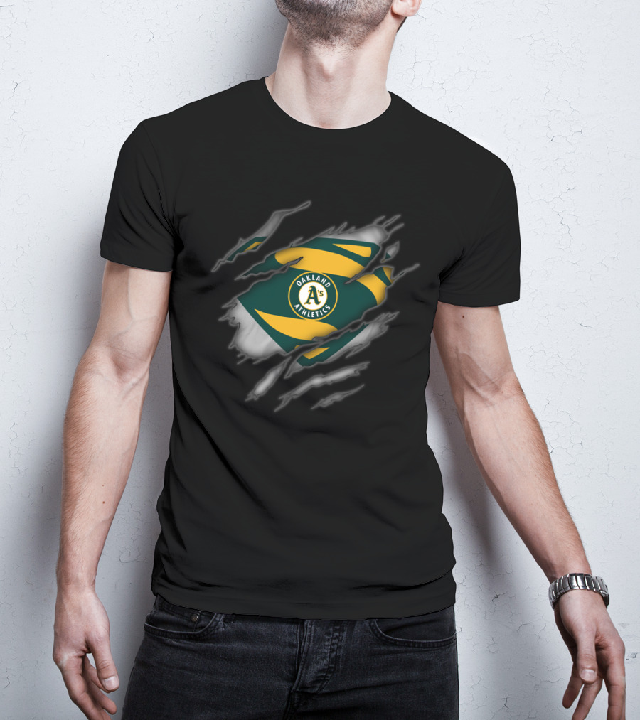 Oakland Athletics Logo Inside Superman Style Ripped Chest T-Shirt