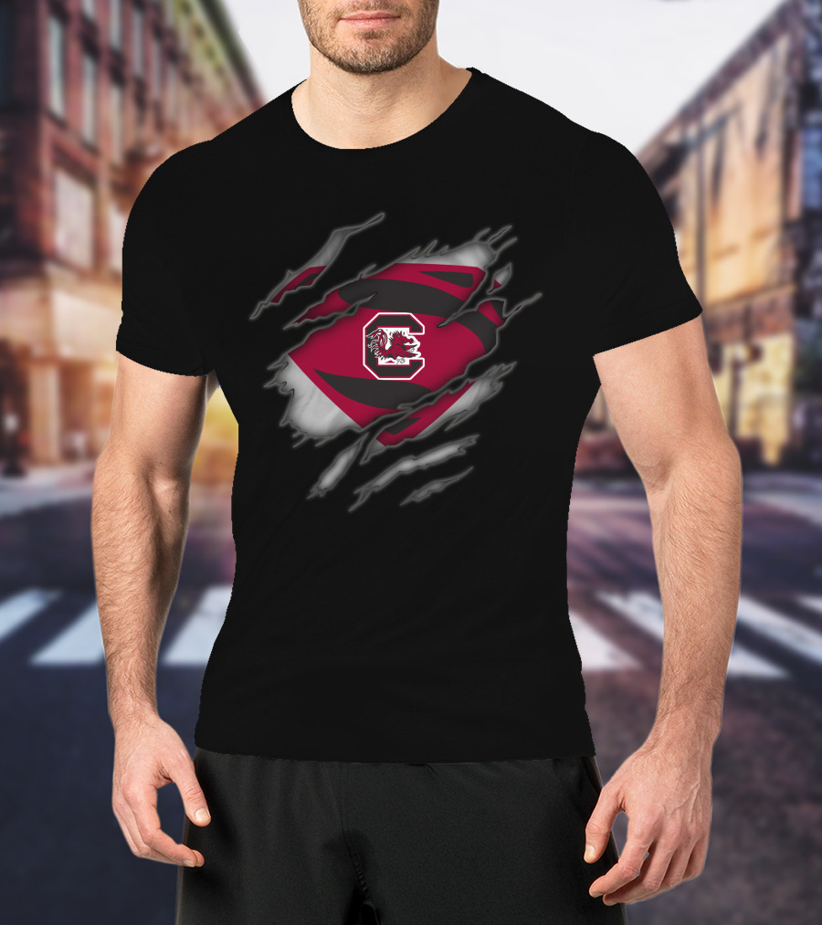 South Carolina Gamecocks Logo Superman-Style Ripped Chest T-Shirt