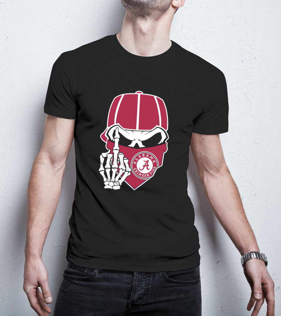 Alabama Crimson Tide Skull Skeleton Bandana Middle Finger T-Shirt