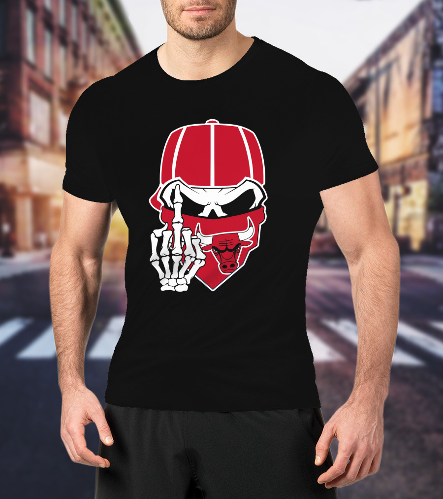 Chicago Bulls Skull Bandana Skeleton Hand Gesture T-Shirt