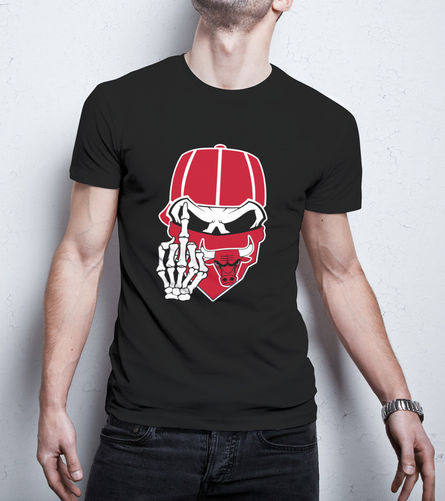 Chicago Bulls Skull Bandana Skeleton Hand Gesture T-Shirt
