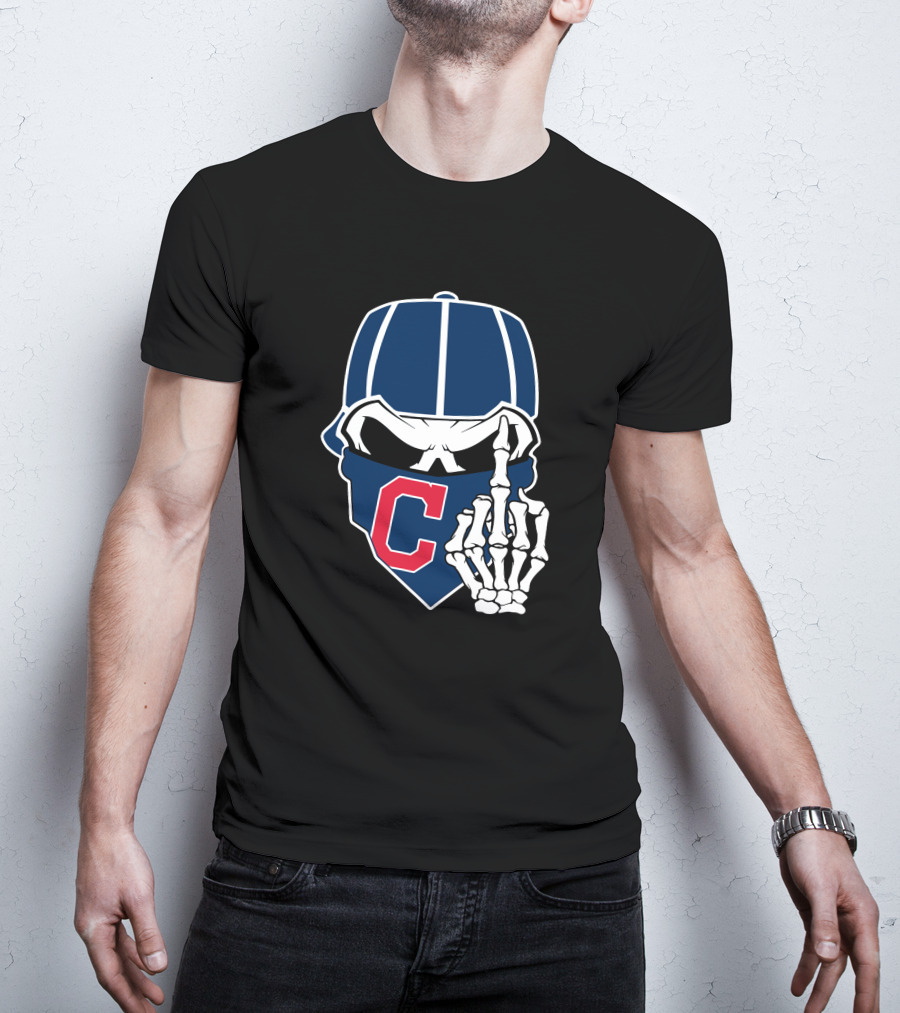 Retro Cleveland Indians Skull With Skeleton Hand And C T-Shirt