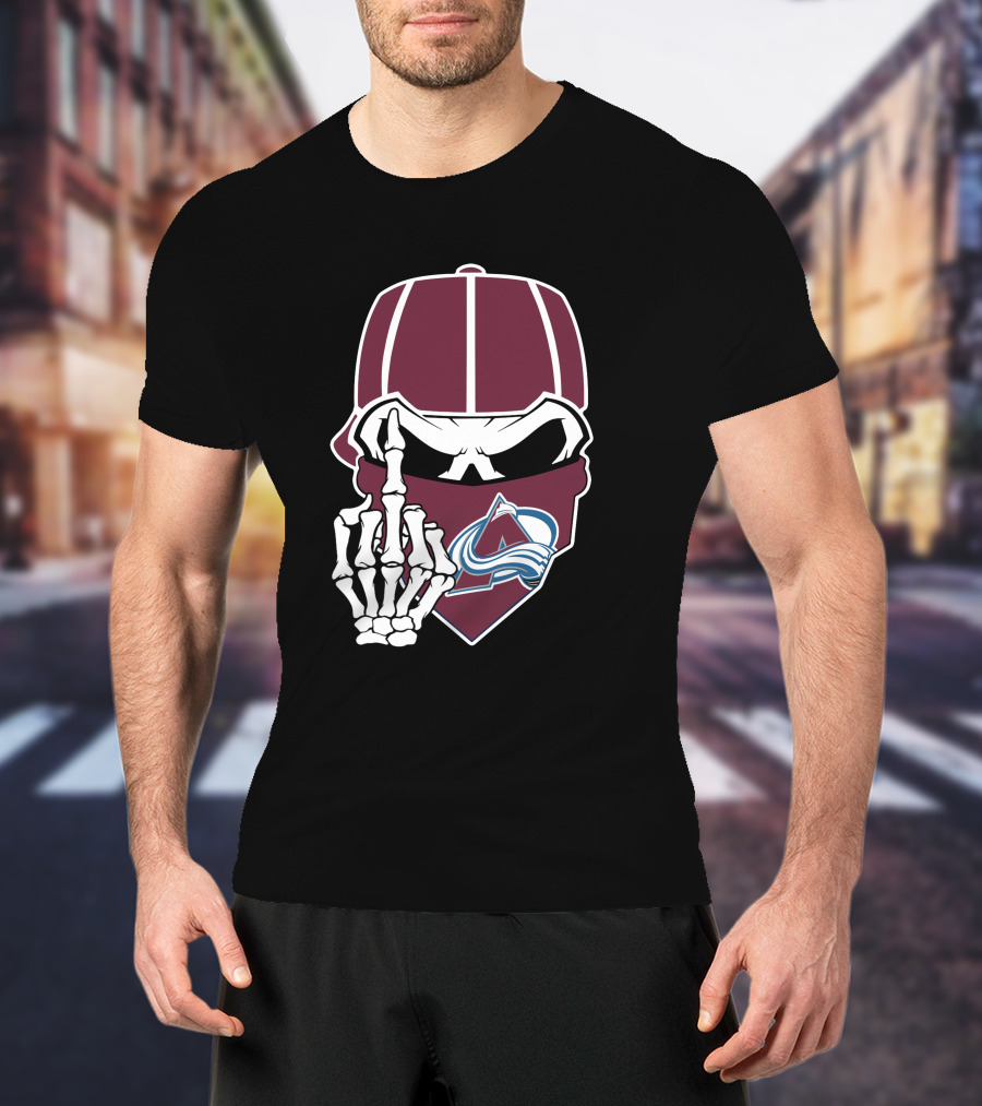 Colorado Avalanche Skeleton Middle Finger Bandana Cap T-Shirt