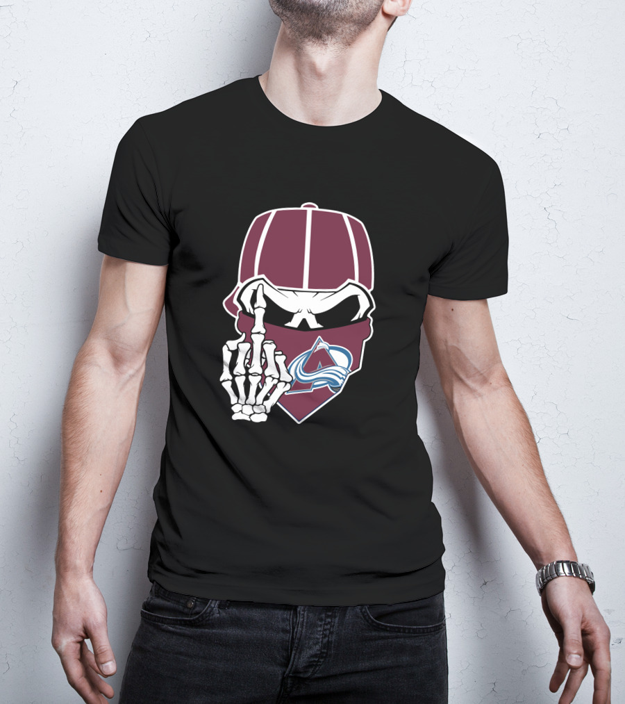 Colorado Avalanche Skeleton Middle Finger Bandana Cap T-Shirt