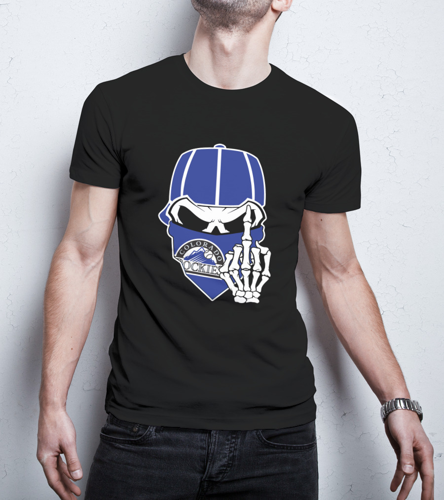 Colorado Rockies Skull Bandana With Skeleton Hand T-Shirt