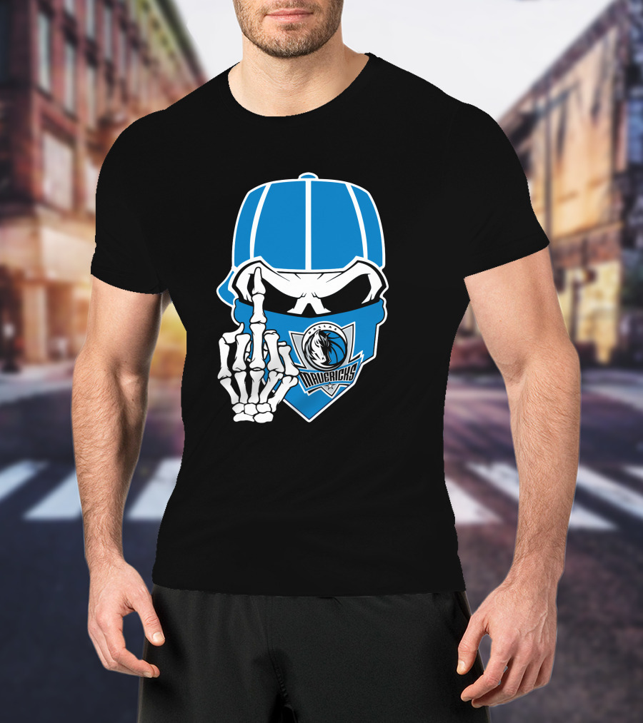 Dallas Mavericks Skull Bandana Skeleton Hand T-Shirt
