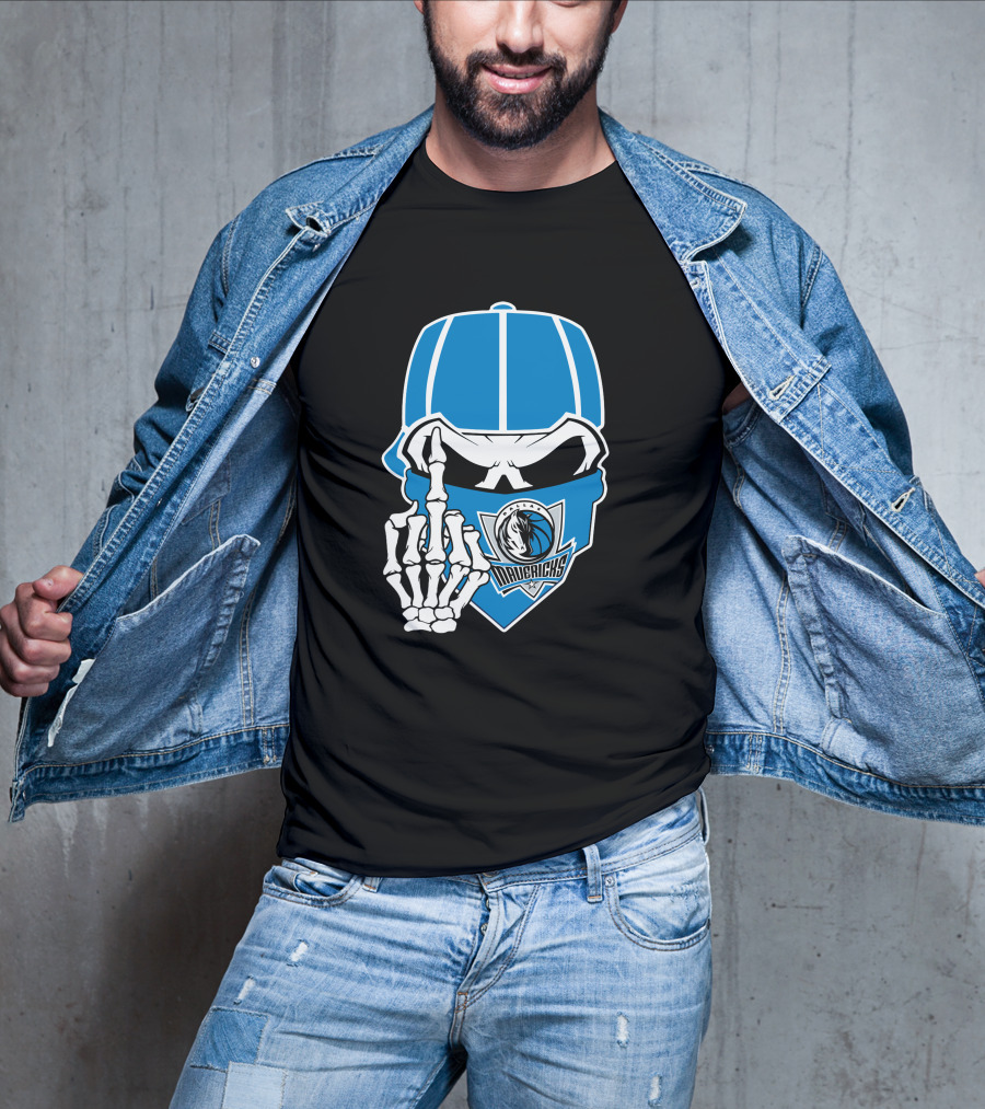 Dallas Mavericks Skull Bandana Skeleton Hand T-Shirt