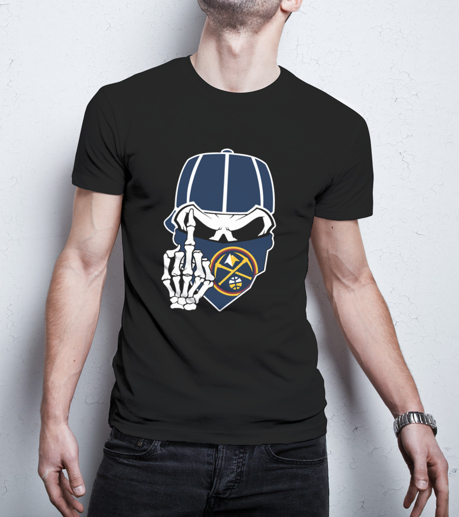 Denver Nuggets Skull Bandana Skeleton Hand T-Shirt