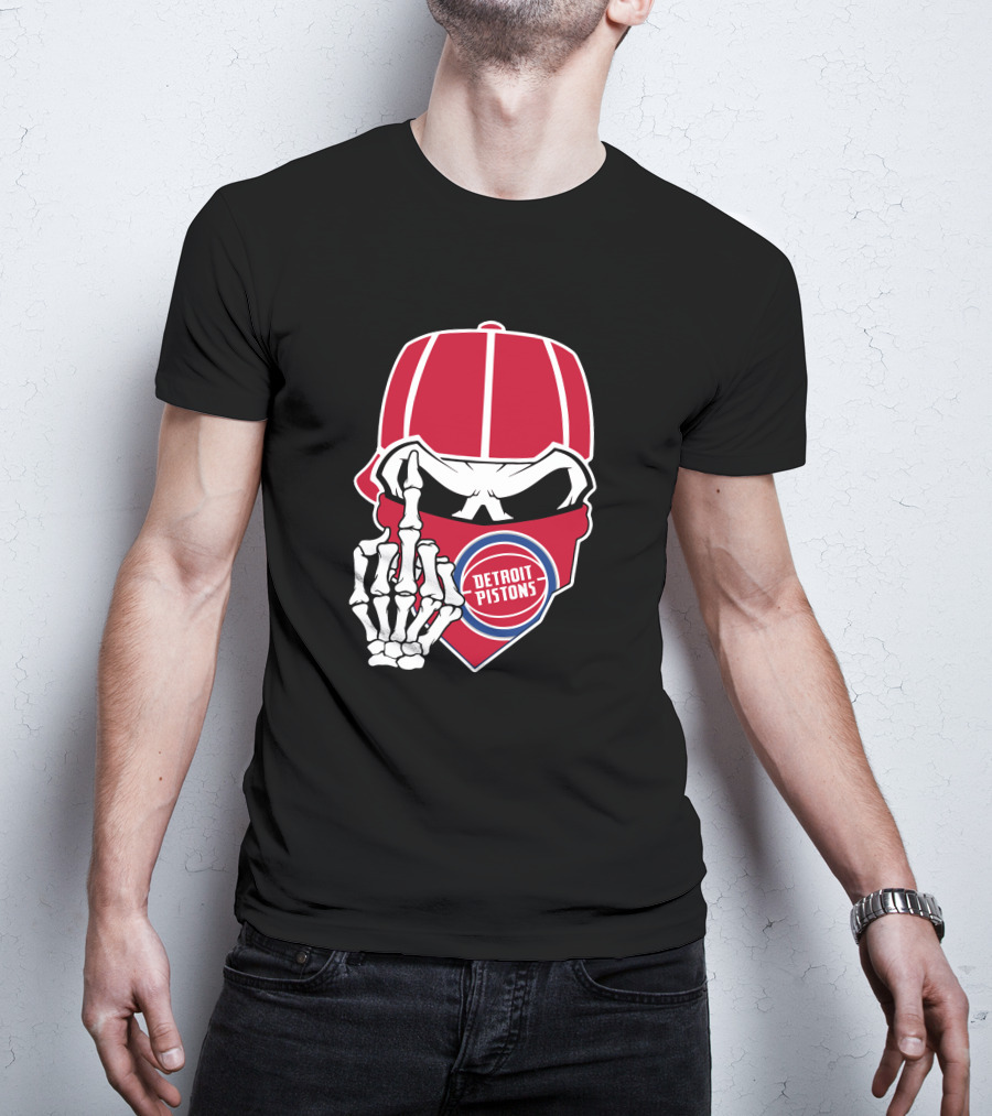 Detroit Pistons Skull Bandana Skeleton Gesture T-Shirt